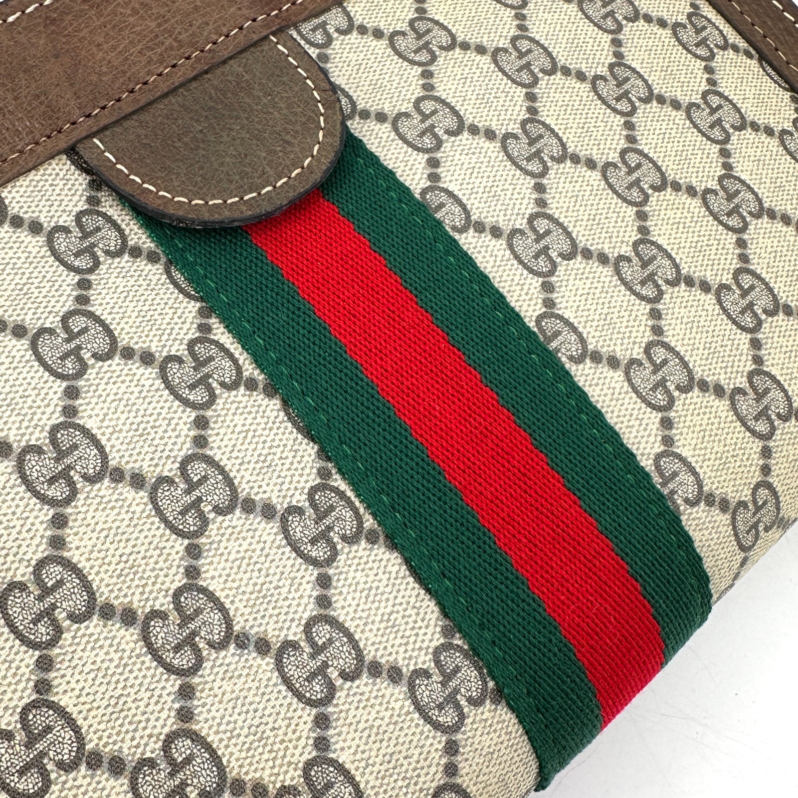 Vintage GUCCI Clutch Bag Sherry Line GG PVC Leather Brown Purse Authentic thumbnail 13