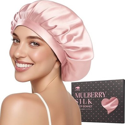 22 Momme 100% Real Mulberry Silk Bonnet for Sleeping Women, Large Hair Care Bonn
