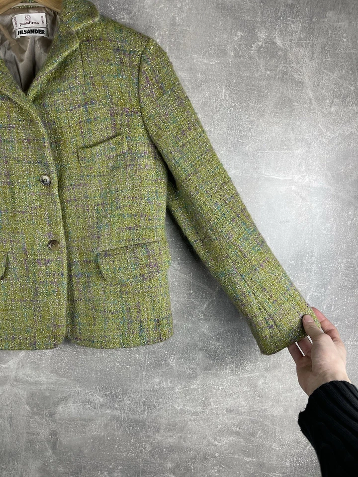 Chaqueta Blazer Jil Sander by Punto Firma Vintage Años 90 Lana Tweed Recortada Hecha IT Foto 4 de 4