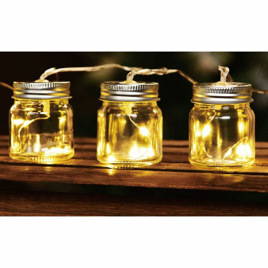 Solar-Party-Lichterkette mit 8 LED Einmachgläser warmweiß mit Blinklicht Deko