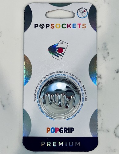 PopSockets POPGRIP Phone Grip Stand Chrome Drip Silver Swappable Top NEW - 第 1/11 張圖片