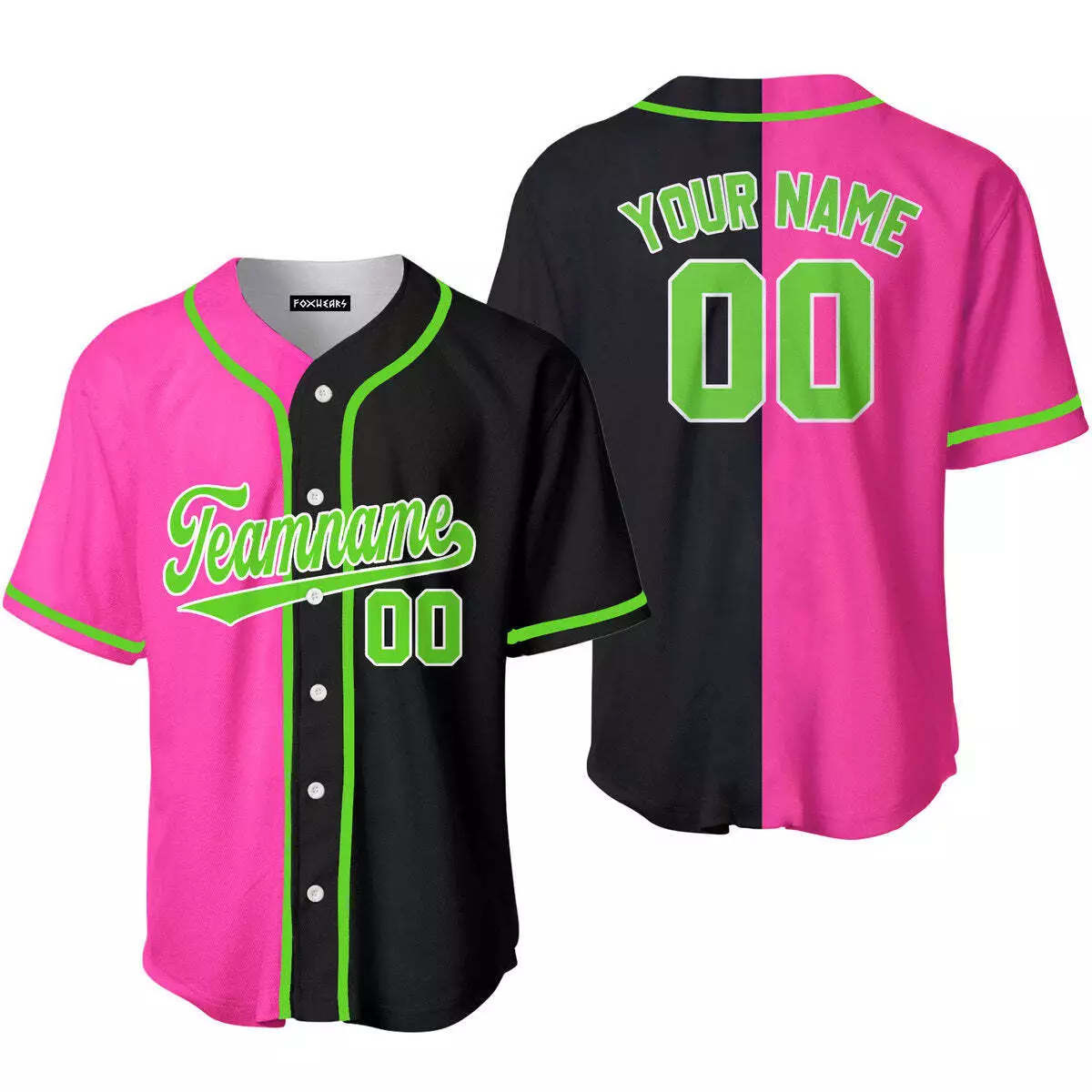 Custom Black Neon Green Pink Split Fashion Baseball Jerseys For Men & Women  JN10