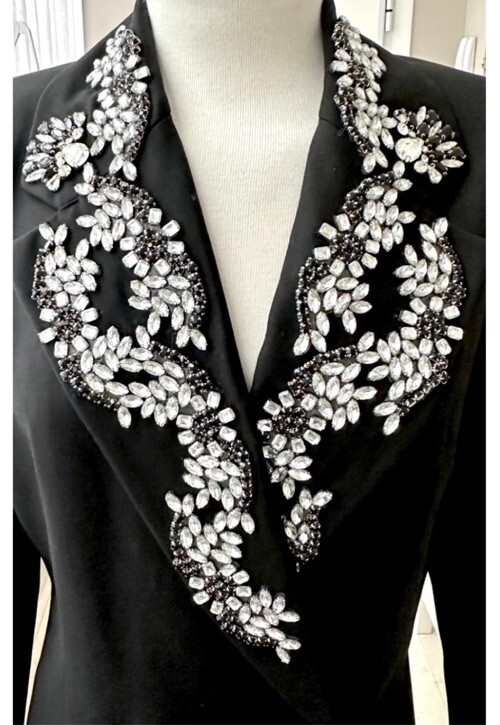 ROTATE Birger Christensen Black Rhinestones Jacket Blazer SzS image 2