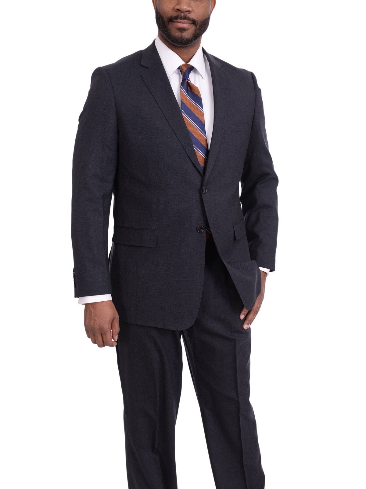 Steven Land Классический крой Темно-синий фактурный шерстяной костюм на двух пуговицах