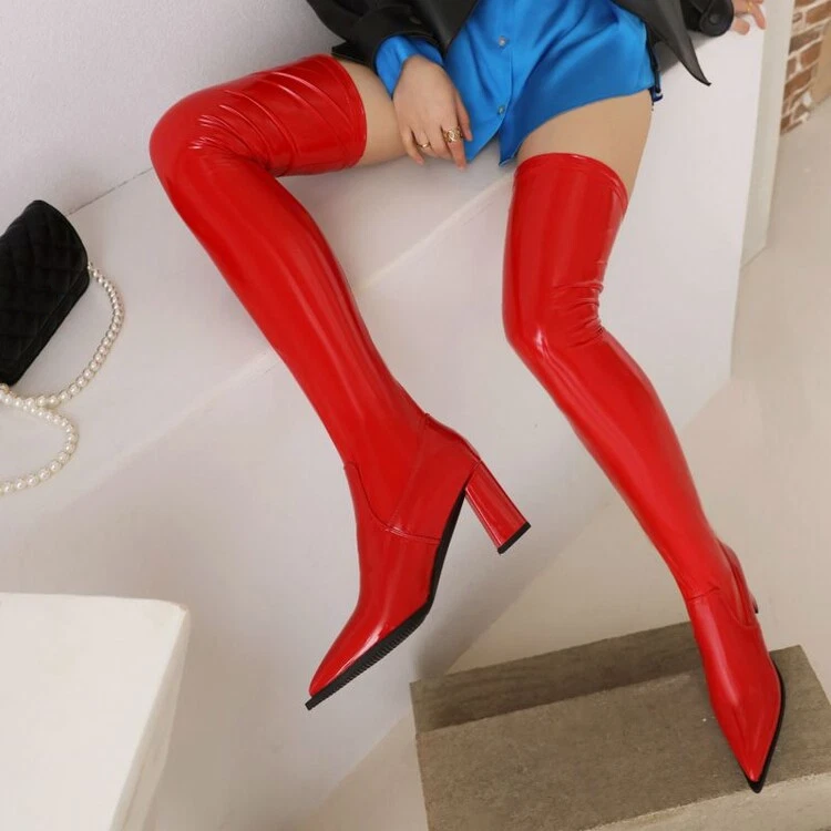 Women s Pull On Block Heel Fashion Ladies Over The Knee Stretch
