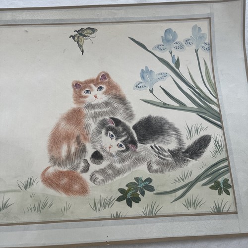 Vintage Original Asian Cats Painting Japanese Cat Pair 12 X 15.5 Signed - Picture 6 of 10