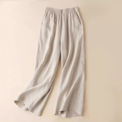 Summer Women Drawstring Waist Wide Leg Loose Cotton Linen Solid Pants Asian - Picture 15 of 24