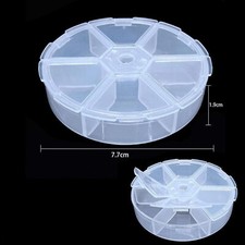 2 pcs Clear Round Beads Jewelry Display Box Case 6 Grids Storage Container 3.1"