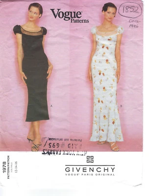 VOGUE JOHN GALLIANO FOR THE HOUSE OF GIVENCHY 1996 Vintage VOGUE Sewing Pattern B34-36-38 DRESS (1852) Givenchy John Galliano