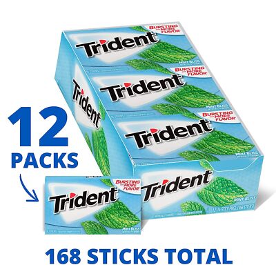 Trident Mint Bliss Sugar Free Gum - with Xylitol - 12 Packs (168 Pieces Total)  