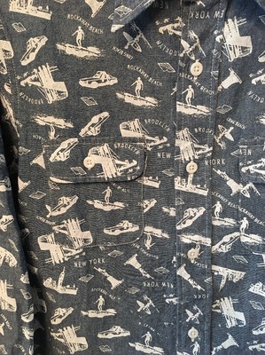Chemise Battenwear New York Imprimée Manches Longues - Bleu Marine Taille S - Neuve étiquetée