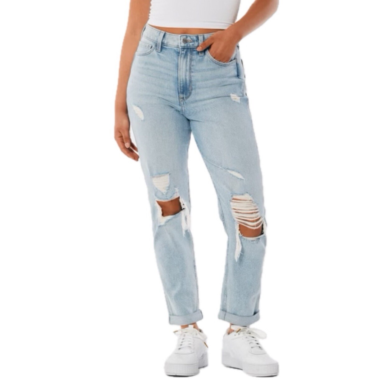 Hollister Ultra High Rise Mom Jeans Ripped Size 5 Short / Petite Waist 27” L 25”-image