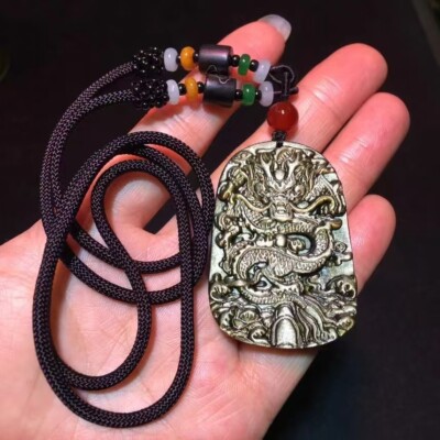 Premium Natural Golden Sheen Obsidian S-Shaped Dragon Pendant