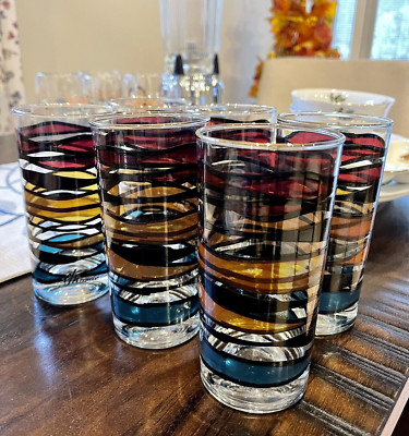 Set 6 SIGNED  EL Mercer Highball Glasses Swirl Pattern Hard to Come By in EUC 6''