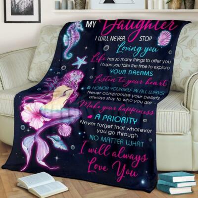 Custom Gift for Christmas Ideal To Daughter Mermaids Cozy Premium Fleece  Blanket