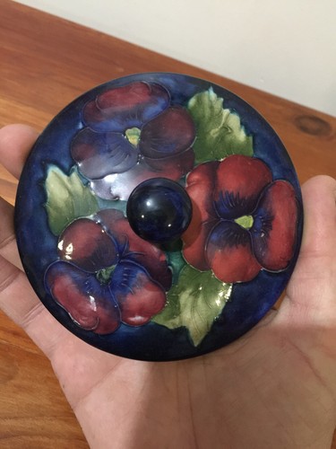 Moorcroft Pottery Pansy lidded bowl English tubelined hand made - Foto 22 di 24