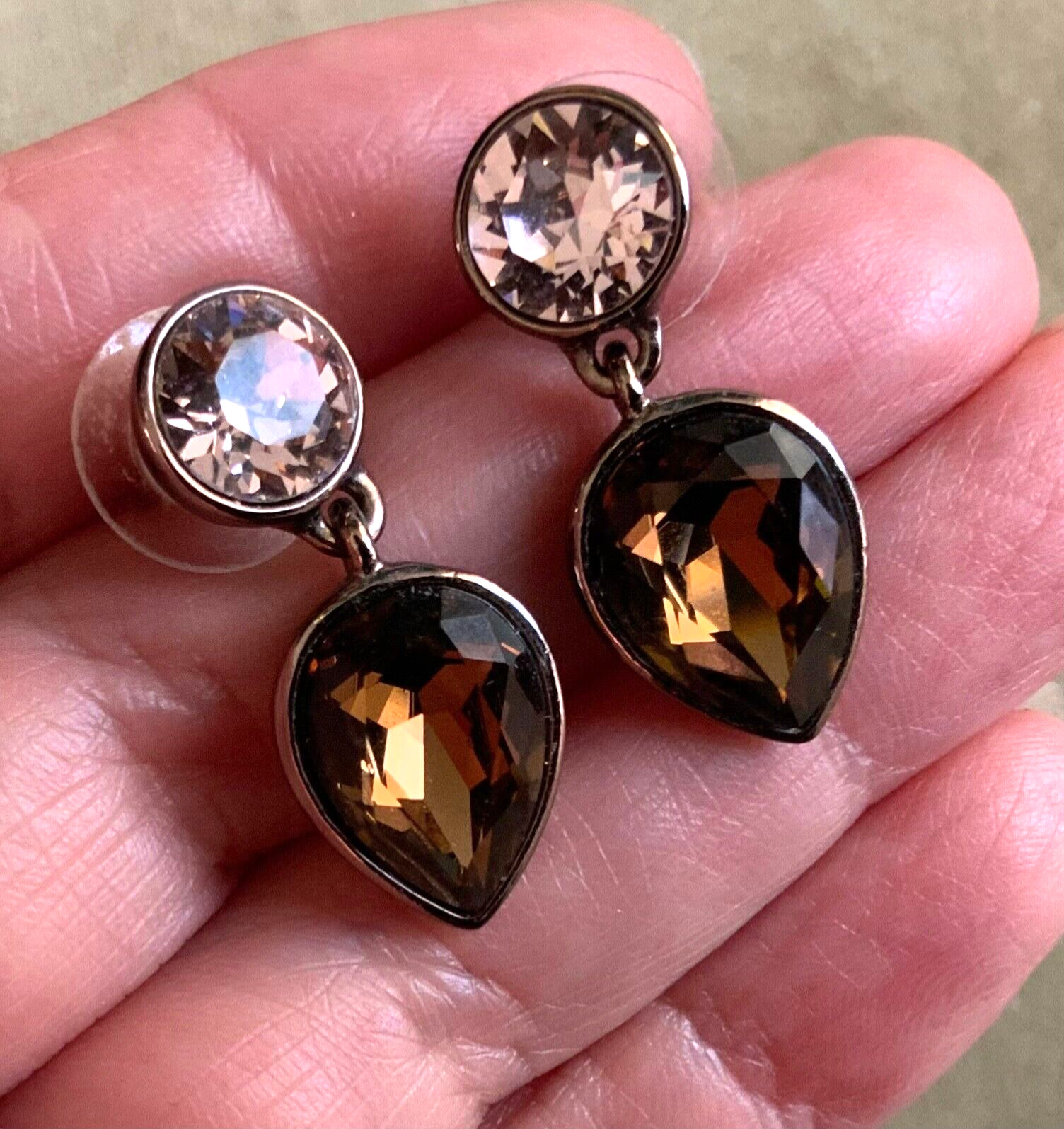 GIVENCHY EARRINGS DROP/DANGLE BROWN RHINESTONE PI… - image 1