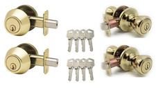2-PACK Keyed Alike Deadbolt Entry Door Knob Lock Combo Set, Polished Brass