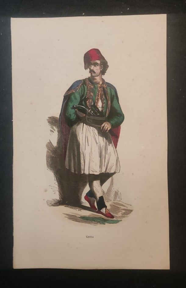 ABITO COSTUME TRADIZIONALE GRECIA MODA STAMPA 1850 CA