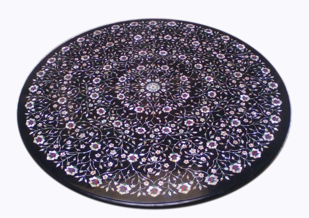 36-Inch Marble Center Patio Table Top with Inlaid Semi-Precious Stone Room Decor