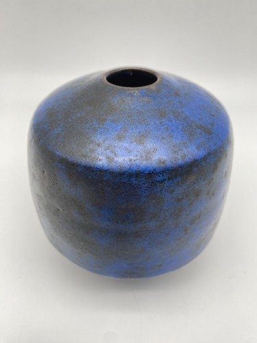 GERHARD LIEBENTHRON BREMEN STUDIOKERAMIK VASE KRISTALLGLASUR BLAU 66 SIGNIERT - Bild 4 von 8