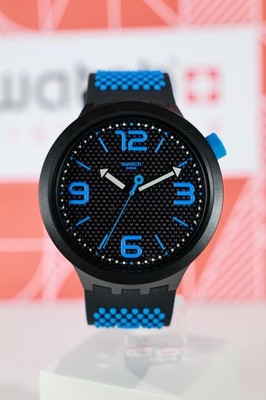 NEW Limited Swiss Swatch BIG BOLD BBBLUE Black And Blue 47mm Watch SO27B101 Lumi