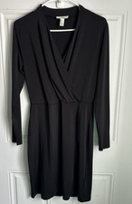 Halston Heritage Black Long Sleeve Wrap Front V-Neck Dress Size S