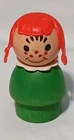 Vintage Fisher Price Little People Wooden Red Ponytail Girl Green Dress Freckles