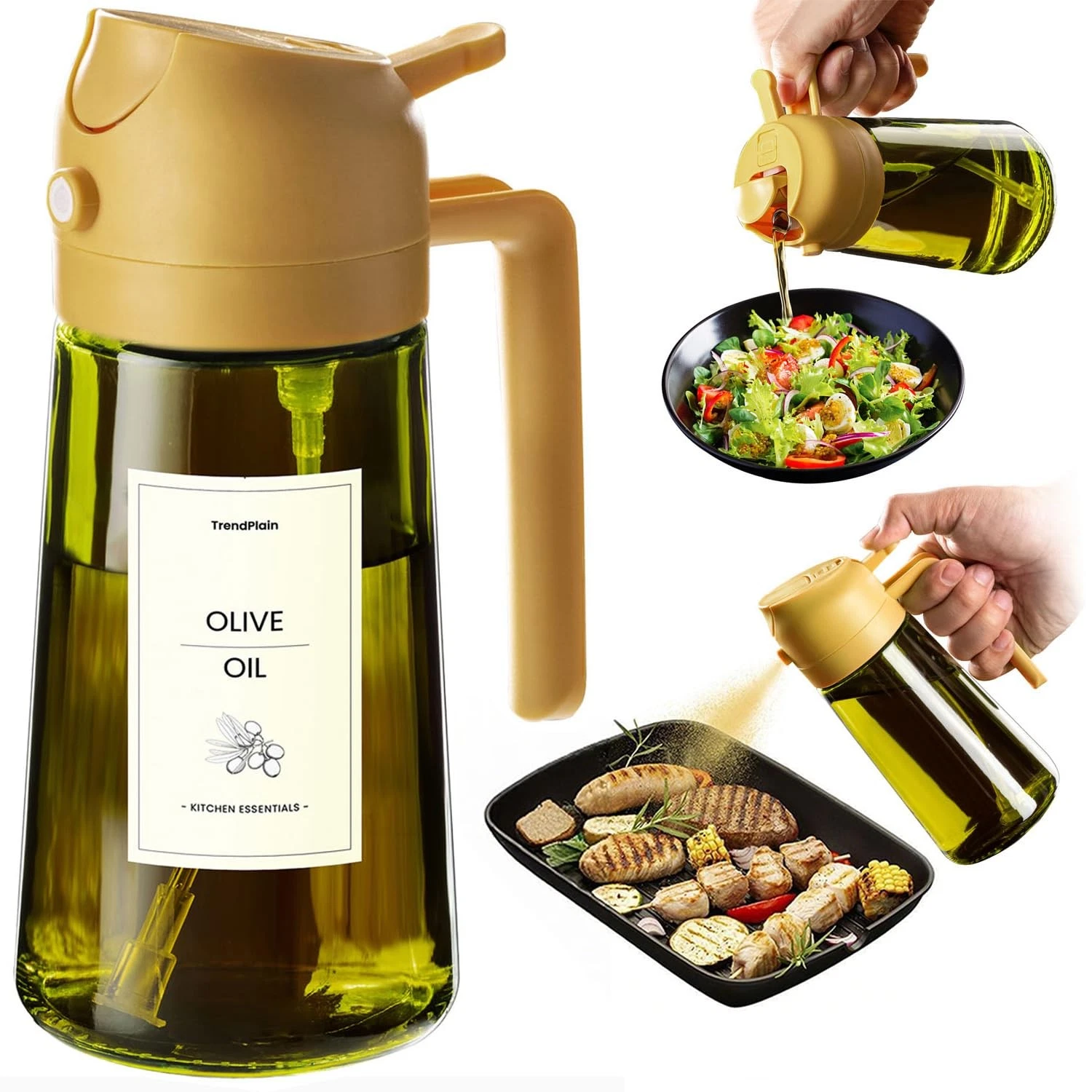 TrendPlain - Original 16oz/470ml Olive Oil Dispenser 15.9 Ounces, Yellow