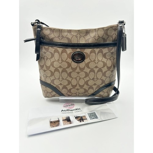 COACH Peyton Signature Monogram File Crossbody Bag F18926 Khaki / Mahogany Y2K