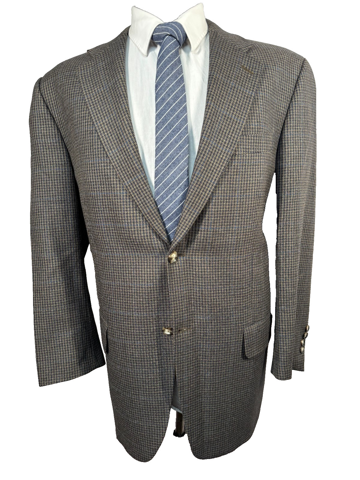S. COHEN Mens Brown SHEPHERDS CHECK Wool Classic Sport Coat Blazer Jacket 44R