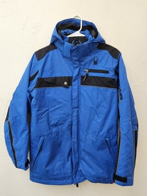 Spyder Jacket Kids 18 Blue Hooded Insulated Ski Snow Waterproof Full Zip Double
