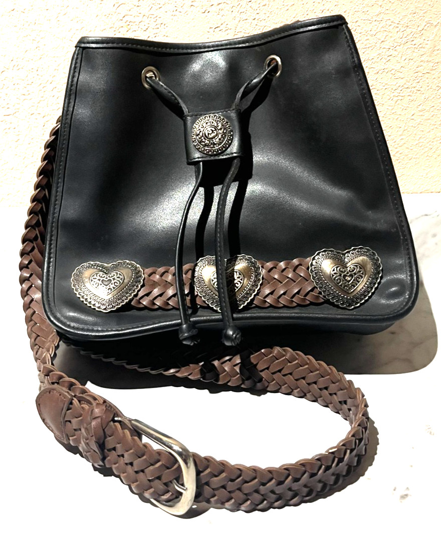 Black Leather Shoulder Bag Purse Western Theme