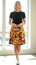 Talbots Pull On Stretch Skirt Bright Tropical Floral Jersey Fabric Womens Size M