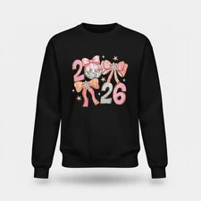 Hello 2026 Coquette Bow Sweatshirt - Preppy Pink Girly NYE