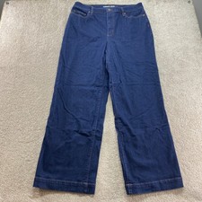 Lands' End Wide Leg Jeans Womens 16 Dark Blue High Rise Denim Pants