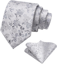 Mens 3.15inches Flower Patterned Tie with Floral Printed Pocket Square