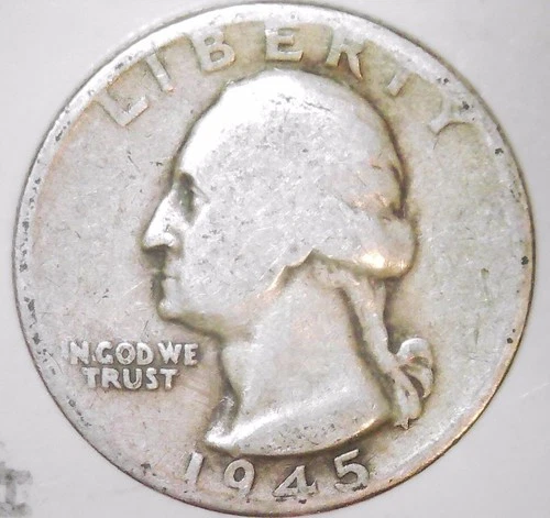 1945 D Washington Quarter - Actual Coin- 90% Silver- Good   (W27)