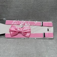 Pink Suspenders Bow Tie Set Mens Boys Adjustable Elastic Y-Back Wedding Formal