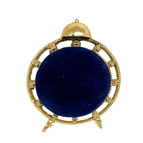 Vintage Sam Fink Gold Tone RoyalBlue Velvet Clock Shaped Pin Cushion 3.5" Length