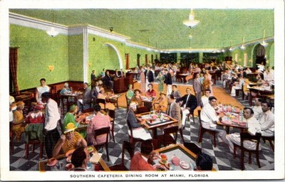 Vintage Southern Cafeteria Postcard Miami Florida 1930 Dining Room Patrons Music