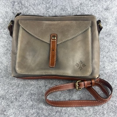 Patricia Nash Avellino Grey Tan Leather Crossbody Shoulder Bag