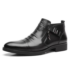 Men's Stylish Ankle Boots Lion Embossed Detail, Side Zipper Metal Buckle