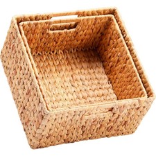 Water Hyacinth Storage Baskets for Organizing, Decorative Wicker Baskets