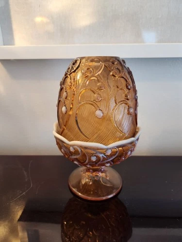 Fenton Lily of the Valley Fairy Lamp Amber