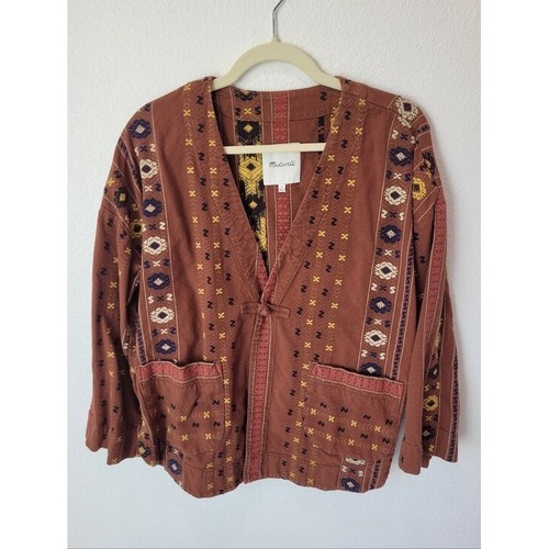 Madewell Shirttail Wrap Jacket Womens M Brown Jacquard Boho Festival Western