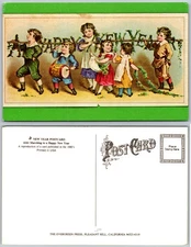 Marching Children New Year Postcard