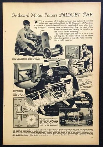 “Outboard Motor Powers Midget Car” 1935 HowTo PLANS
