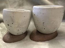 Vtg 80s Japanese Yunomi 2 Tea Cup Teacup Rustic Bases Speckled Studio Pottery
