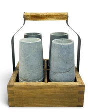 Sparq Home Soapstone Vodka Shooter Set with Wood Caddy & 4 Glasses